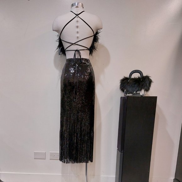 ๐ฅSHOWSTOPPER๐ฅZARA Black Sequin Wrap Fringe Hem Ankle Length Skirt - Picture 12 of 16